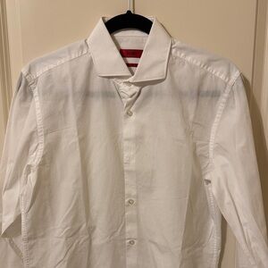 Hugo Boss Men's White Dress Shirt with Spread Collar